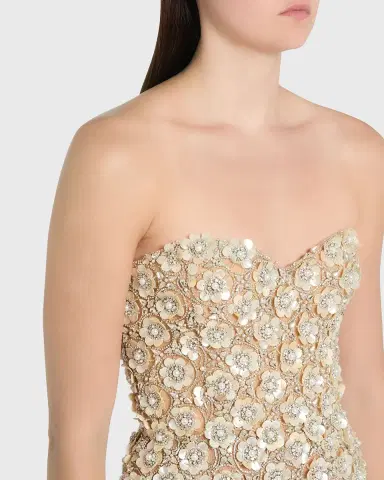 Oscar de la Renta Sweetheart Strapless Pearly Embroidered Column Gown | Thumbnail 4 Oscar de la Renta Sweetheart Strapless Pearly Embroidered Column Gown | Thumbnail 4