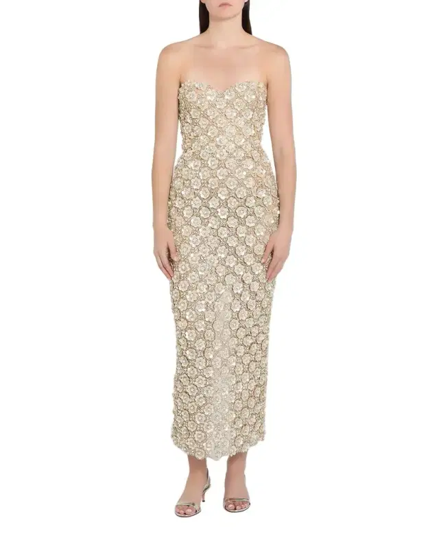 Sweetheart Strapless Pearly Embroidered Column Gown Sweetheart Strapless Pearly Embroidered Column Gown
