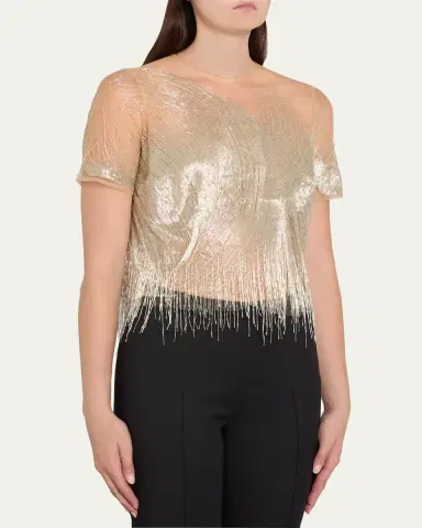 Oscar de la Renta Embellished Tulle Illusion Blouse | Thumbnail 4 Oscar de la Renta Embellished Tulle Illusion Blouse | Thumbnail 4