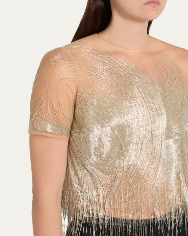 Oscar de la Renta Embellished Tulle Illusion Blouse | Thumbnail 5 Oscar de la Renta Embellished Tulle Illusion Blouse | Thumbnail 5
