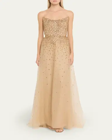 Monique Lhuillier Strapless Crystal Embellished Tulle Gown | Thumbnail 2 Monique Lhuillier Strapless Crystal Embellished Tulle Gown | Thumbnail 2