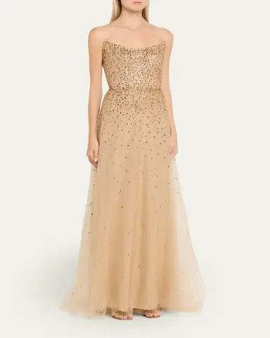 Monique Lhuillier Strapless Crystal Embellished Tulle Gown | Thumbnail 4 Monique Lhuillier Strapless Crystal Embellished Tulle Gown | Thumbnail 4