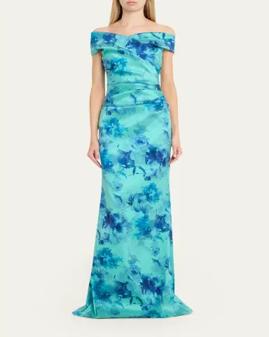 Rickie Freeman for Teri Jon Off-Shoulder Floral Gazar Column Gown | Thumbnail 2 Rickie Freeman for Teri Jon Off-Shoulder Floral Gazar Column Gown | Thumbnail 2