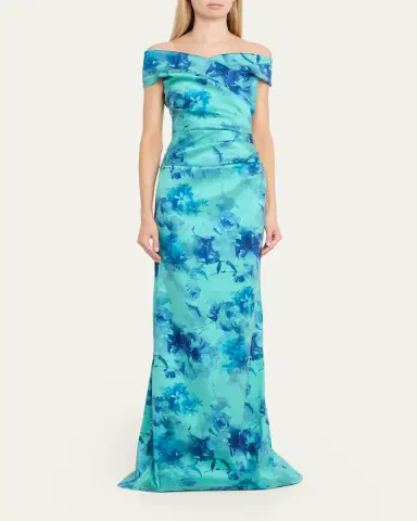 Rickie Freeman for Teri Jon Off-Shoulder Floral Gazar Column Gown | Thumbnail 4 Rickie Freeman for Teri Jon Off-Shoulder Floral Gazar Column Gown | Thumbnail 4