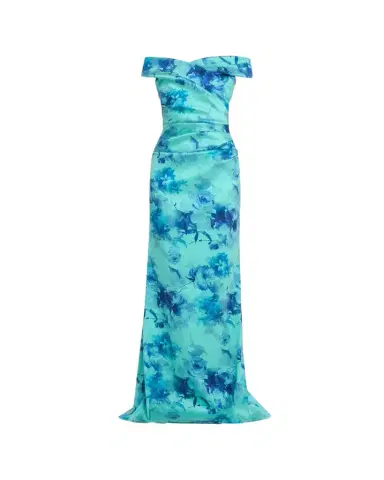 Rickie Freeman for Teri Jon Off-Shoulder Floral Gazar Column Gown | Thumbnail 1 Rickie Freeman for Teri Jon Off-Shoulder Floral Gazar Column Gown | Thumbnail 1