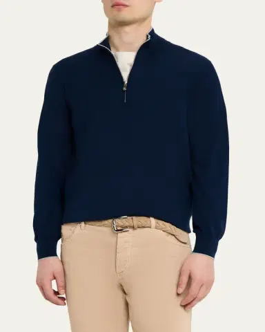 Brunello Cucinelli Men's Cotton Knit Quarter-Zip Sweater | Thumbnail 4 Brunello Cucinelli Men's Cotton Knit Quarter-Zip Sweater | Thumbnail 4
