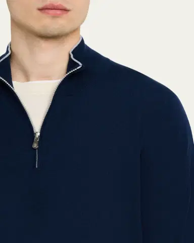 Brunello Cucinelli Men's Cotton Knit Quarter-Zip Sweater | Thumbnail 5 Brunello Cucinelli Men's Cotton Knit Quarter-Zip Sweater | Thumbnail 5