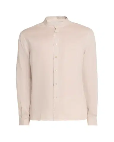 Brunello Cucinelli Men's Linen and Cotton Band Collar Button-Down Shirt | Thumbnail 1 Brunello Cucinelli Men's Linen and Cotton Band Collar Button-Down Shirt | Thumbnail 1