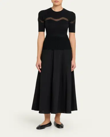 Ulla Johnson Ayla Wavy-Inset Short-Sleeve Rib Top | Thumbnail 2 Ulla Johnson Ayla Wavy-Inset Short-Sleeve Rib Top | Thumbnail 2