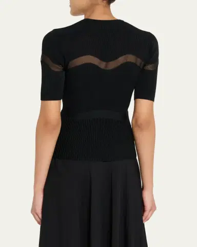 Ulla Johnson Ayla Wavy-Inset Short-Sleeve Rib Top | Thumbnail 3 Ulla Johnson Ayla Wavy-Inset Short-Sleeve Rib Top | Thumbnail 3