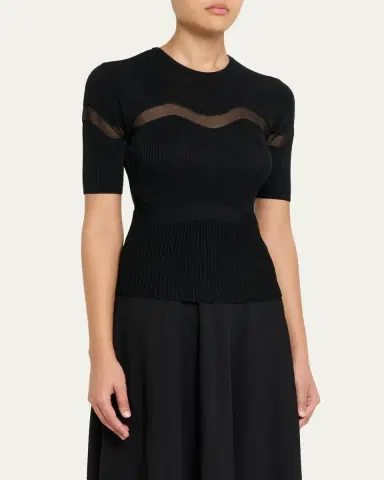 Ulla Johnson Ayla Wavy-Inset Short-Sleeve Rib Top | Thumbnail 4 Ulla Johnson Ayla Wavy-Inset Short-Sleeve Rib Top | Thumbnail 4