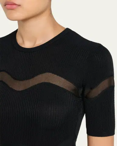 Ulla Johnson Ayla Wavy-Inset Short-Sleeve Rib Top | Thumbnail 5 Ulla Johnson Ayla Wavy-Inset Short-Sleeve Rib Top | Thumbnail 5