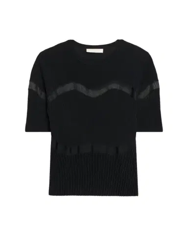 Ulla Johnson Ayla Wavy-Inset Short-Sleeve Rib Top | Thumbnail 1 Ulla Johnson Ayla Wavy-Inset Short-Sleeve Rib Top | Thumbnail 1
