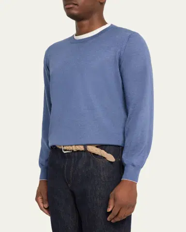 Brunello Cucinelli Men's Cashmere Knit Crewneck Sweater | Thumbnail 8 Brunello Cucinelli Men's Cashmere Knit Crewneck Sweater | Thumbnail 8