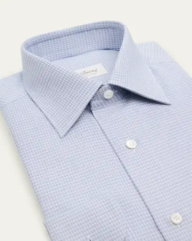 Brioni Men's Cotton Textured-Check Point Collar Dress Shirt | Thumbnail 2 Brioni Men's Cotton Textured-Check Point Collar Dress Shirt | Thumbnail 2