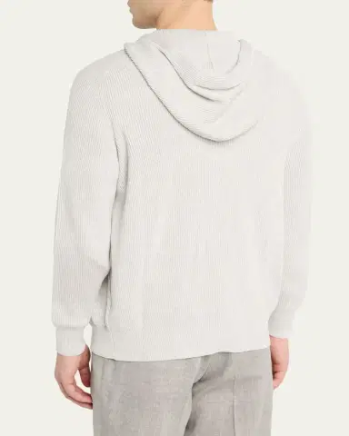 Brunello Cucinelli en's Cotton Rib Hooded Cardigan Sweatshirt | Thumbnail 3 Brunello Cucinelli en's Cotton Rib Hooded Cardigan Sweatshirt | Thumbnail 3