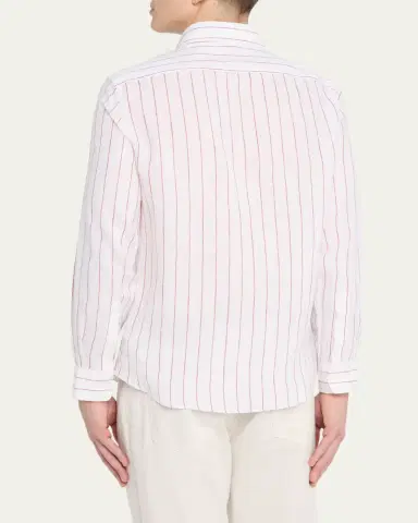 Brunello Cucinelli Men's Linen Pinstripe Spread Collar Button-Down Shirt | Thumbnail 3 Brunello Cucinelli Men's Linen Pinstripe Spread Collar Button-Down Shirt | Thumbnail 3