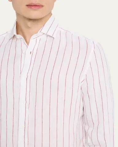Brunello Cucinelli Men's Linen Pinstripe Spread Collar Button-Down Shirt | Thumbnail 5 Brunello Cucinelli Men's Linen Pinstripe Spread Collar Button-Down Shirt | Thumbnail 5