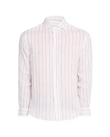 Brunello Cucinelli Men's Linen Pinstripe Spread Collar Button-Down Shirt | Thumbnail 1 Brunello Cucinelli Men's Linen Pinstripe Spread Collar Button-Down Shirt | Thumbnail 1