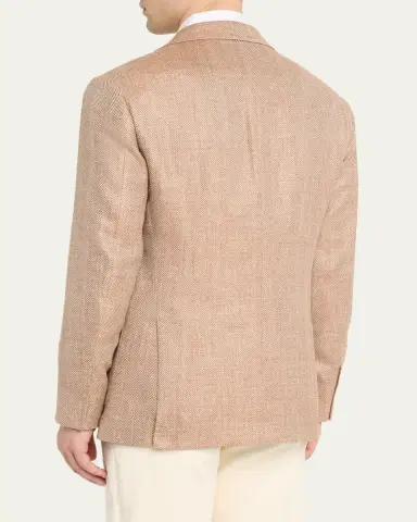 Brunello Cucinelli Men's Wool, Silk and Linen Herringbone Suit Jacket | Thumbnail 3 Brunello Cucinelli Men's Wool, Silk and Linen Herringbone Suit Jacket | Thumbnail 3