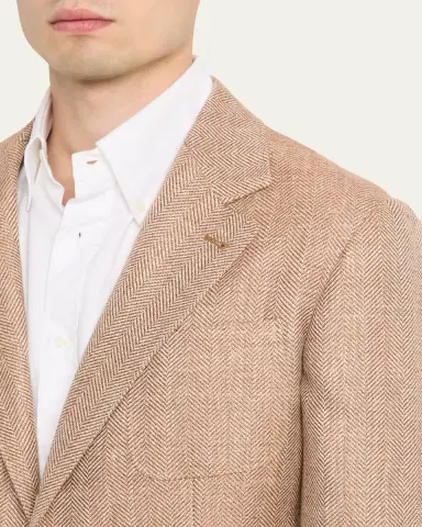 Brunello Cucinelli Men's Wool, Silk and Linen Herringbone Suit Jacket | Thumbnail 5 Brunello Cucinelli Men's Wool, Silk and Linen Herringbone Suit Jacket | Thumbnail 5