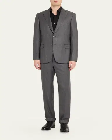 Brioni Men's Tonal Herringbone Wool-Silk Two-Piece Suit | Thumbnail 2 Brioni Men's Tonal Herringbone Wool-Silk Two-Piece Suit | Thumbnail 2