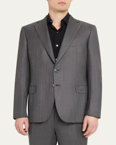 Brioni Men's Tonal Herringbone Wool-Silk Two-Piece Suit | Thumbnail 4 Brioni Men's Tonal Herringbone Wool-Silk Two-Piece Suit | Thumbnail 4
