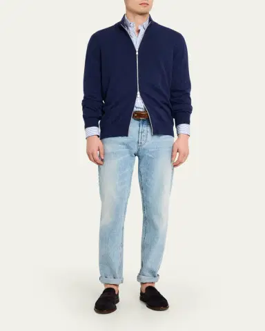 Brunello Cucinelli Men's Cotton and Cashmere Full-Zip Sweater | Thumbnail 2 Brunello Cucinelli Men's Cotton and Cashmere Full-Zip Sweater | Thumbnail 2