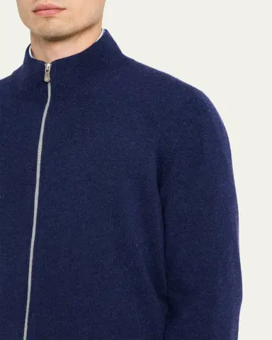 Brunello Cucinelli Men's Cotton and Cashmere Full-Zip Sweater | Thumbnail 5 Brunello Cucinelli Men's Cotton and Cashmere Full-Zip Sweater | Thumbnail 5