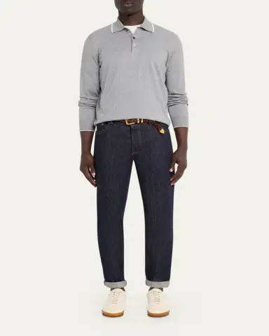 Brunello Cucinelli Men's Cotton and Cashmere Knit Polo Sweater | Thumbnail 2 Brunello Cucinelli Men's Cotton and Cashmere Knit Polo Sweater | Thumbnail 2
