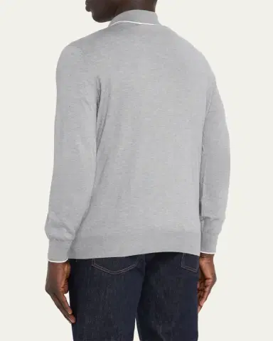 Brunello Cucinelli Men's Cotton and Cashmere Knit Polo Sweater | Thumbnail 3 Brunello Cucinelli Men's Cotton and Cashmere Knit Polo Sweater | Thumbnail 3