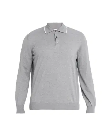 Brunello Cucinelli Men's Cotton and Cashmere Knit Polo Sweater | Thumbnail 1 Brunello Cucinelli Men's Cotton and Cashmere Knit Polo Sweater | Thumbnail 1