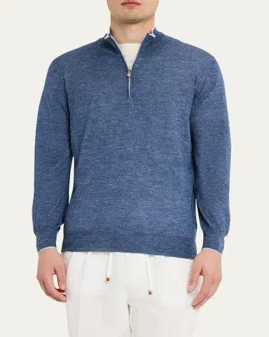 Brunello Cucinelli Men's Cashmere Knit Quarter-Zip Sweater | Thumbnail 4 Brunello Cucinelli Men's Cashmere Knit Quarter-Zip Sweater | Thumbnail 4