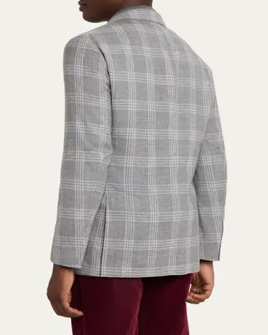 Brunello Cucinelli Men's Wool, Silk and Linen Plaid Single-Breasted Suit Jacket | Thumbnail 3 Brunello Cucinelli Men's Wool, Silk and Linen Plaid Single-Breasted Suit Jacket | Thumbnail 3