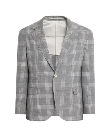 Brunello Cucinelli Men's Wool, Silk and Linen Plaid Single-Breasted Suit Jacket | Thumbnail 1 Brunello Cucinelli Men's Wool, Silk and Linen Plaid Single-Breasted Suit Jacket | Thumbnail 1