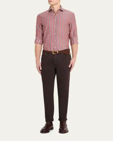 Brunello Cucinelli en's Cotton ulti-Stripe Button-Down Shirt | Thumbnail 2 Brunello Cucinelli en's Cotton ulti-Stripe Button-Down Shirt | Thumbnail 2