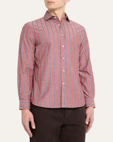 Brunello Cucinelli en's Cotton ulti-Stripe Button-Down Shirt | Thumbnail 4 Brunello Cucinelli en's Cotton ulti-Stripe Button-Down Shirt | Thumbnail 4