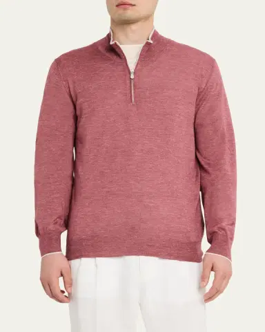 Brunello Cucinelli Men's Cashmere Knit Quarter-Zip Sweater | Thumbnail 4 Brunello Cucinelli Men's Cashmere Knit Quarter-Zip Sweater | Thumbnail 4