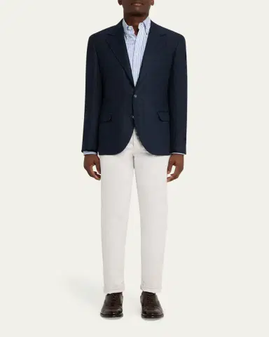 Brunello Cucinelli Men's Linen and Wool Single-Breasted Jacket | Thumbnail 2 Brunello Cucinelli Men's Linen and Wool Single-Breasted Jacket | Thumbnail 2