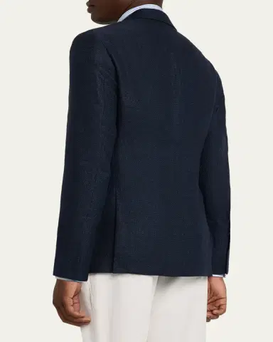 Brunello Cucinelli Men's Linen and Wool Single-Breasted Jacket | Thumbnail 3 Brunello Cucinelli Men's Linen and Wool Single-Breasted Jacket | Thumbnail 3