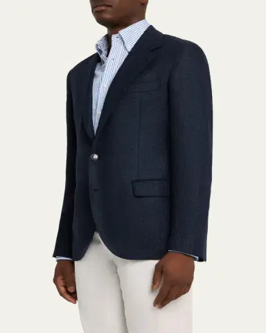 Brunello Cucinelli Men's Linen and Wool Single-Breasted Jacket | Thumbnail 4 Brunello Cucinelli Men's Linen and Wool Single-Breasted Jacket | Thumbnail 4