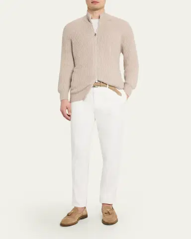 Brunello Cucinelli Men's Cotton Rib Full-Zip Cardigan | Thumbnail 2 Brunello Cucinelli Men's Cotton Rib Full-Zip Cardigan | Thumbnail 2