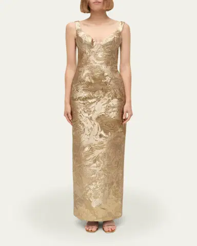 SIMKHAI Viella Sleeveless Metallic Jacquard Column Gown | Thumbnail 2 SIMKHAI Viella Sleeveless Metallic Jacquard Column Gown | Thumbnail 2