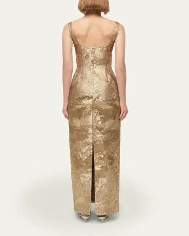 SIMKHAI Viella Sleeveless Metallic Jacquard Column Gown | Thumbnail 3 SIMKHAI Viella Sleeveless Metallic Jacquard Column Gown | Thumbnail 3