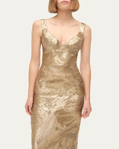 SIMKHAI Viella Sleeveless Metallic Jacquard Column Gown | Thumbnail 5 SIMKHAI Viella Sleeveless Metallic Jacquard Column Gown | Thumbnail 5