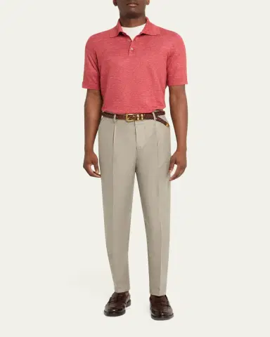 Brunello Cucinelli Men's Cotton and Linen Leisure-Fit Pleated Trousers | Thumbnail 2 Brunello Cucinelli Men's Cotton and Linen Leisure-Fit Pleated Trousers | Thumbnail 2