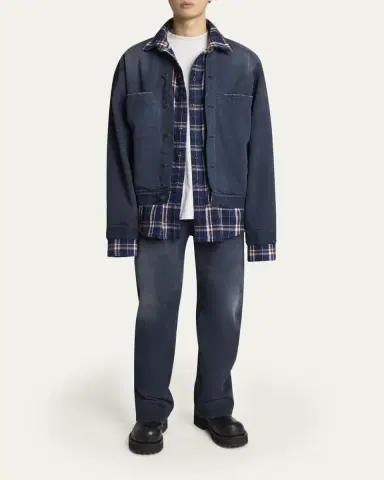 Balenciaga Men's Patched Denim Mixed-Media Shirt Jacket | Thumbnail 2 Balenciaga Men's Patched Denim Mixed-Media Shirt Jacket | Thumbnail 2