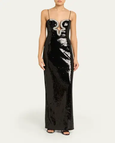 Rebecca Vallance Lyra Plunging Diamante Snake-Trim Sequin Gown | Thumbnail 2 Rebecca Vallance Lyra Plunging Diamante Snake-Trim Sequin Gown | Thumbnail 2