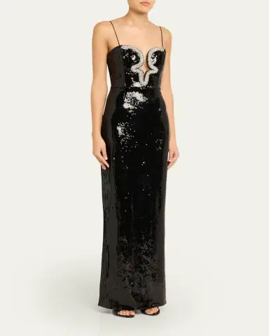 Rebecca Vallance Lyra Plunging Diamante Snake-Trim Sequin Gown | Thumbnail 4 Rebecca Vallance Lyra Plunging Diamante Snake-Trim Sequin Gown | Thumbnail 4