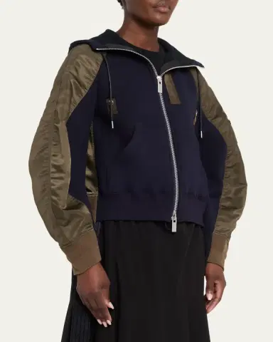 SACAI Mixed-Media Zip Hooded Jacket | Thumbnail 4 SACAI Mixed-Media Zip Hooded Jacket | Thumbnail 4